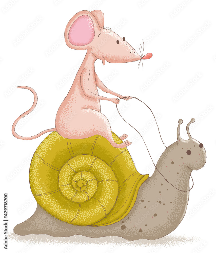 Mouse Riding Snail Mouse riding a snail background, digital illustration as an overlay for ...