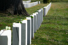 Closeup Of Lined Up Gravestones At Arlington National Cemetery