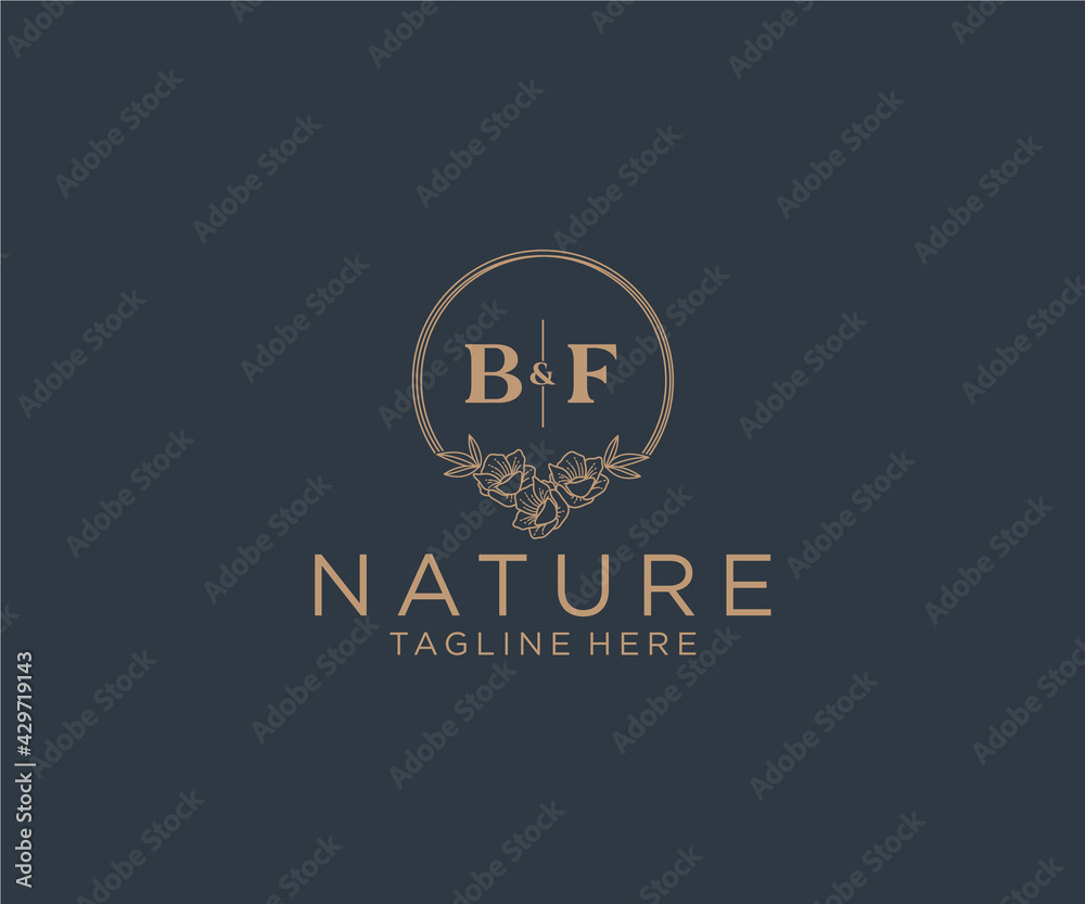 initial BF letters floral frames. Botanical feminine editable premade ...