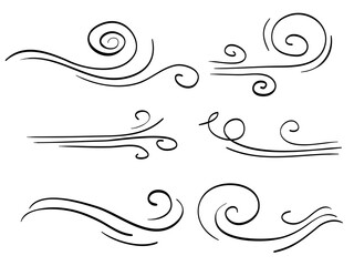 hand drawn set wind doodle blow, gust design isolated on white background.  illustration vector handrawn style