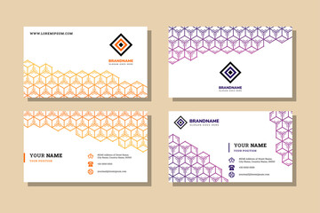 Poster - Set of modern creative business card and name card, horizontal simple clean template vector design, layout in rectangle size.  orange and purple gradient hexagon pattern. 