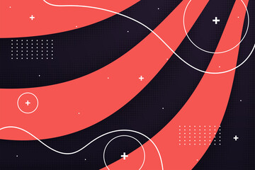 Poster - Vector halftone effect. Curve Vibrant abstract background. Retro 80's style colors and textures combination red and dark blue. Memphis element use white colors. 