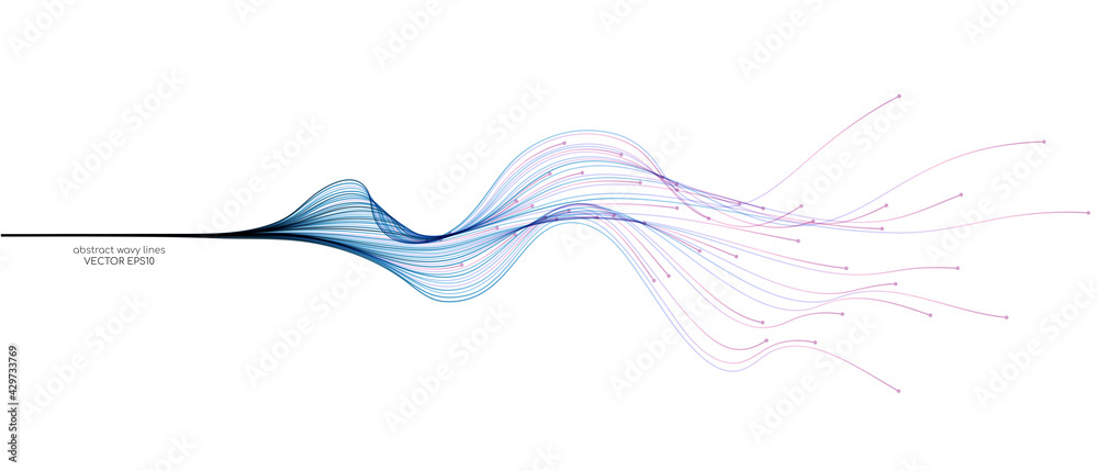 Vector abstract light lines wavy flowing dynamic in blue pink colors ...