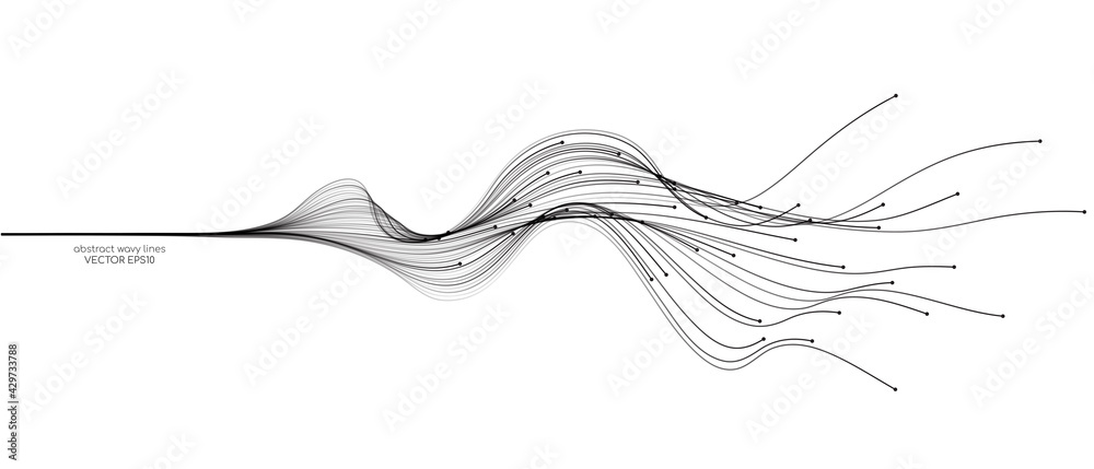 Vector abstract wavy lines flowing dynamic isolated on white background for concept of AI technology, digital, communication, 5G, science, music - obrazy, fototapety, plakaty 