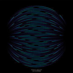 Poster - Abstract speed light lines movement dynamic pattern sphere shape blue green colors isolated on black background in concept of music, technology, digital, communication.
