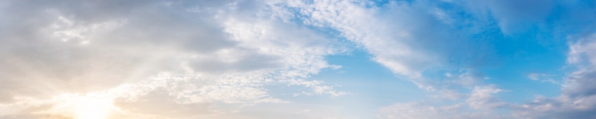 Panorama sky with cloud on a sunny day. Beautiful cirrus cloud..