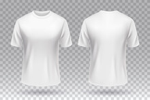 White Blank T-shirt Front And Back Template Mockup Design Isolated.