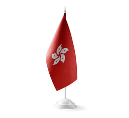 Small national flag of the Hong Kong on a white background