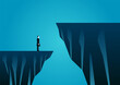 vector illustration of businessman standing on the edge of ravine thinking before making a decision. describe challenge, risk, obstacles, take a risk and danger. business concept illustration