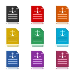 Canvas Print - Legal document icon isolated on white background color set