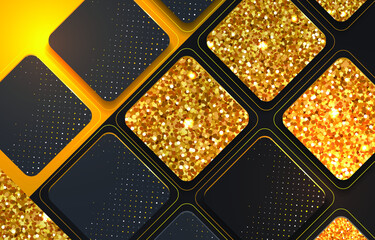 Poster - Abstract geometric black and gold pattern background for design template of square modern trendy golden elements. Vector geometry backdrop or gold glitter texture poster background. Vector EPS10