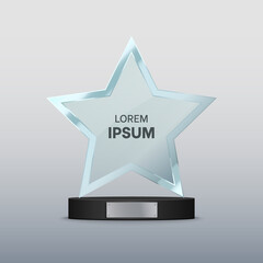 Wall Mural - Glass trophy award. Transparent star shape on the pedestal. Vector illustration