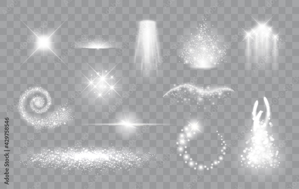 Set of magic light effects. Magical sparks, stars and particles. Vector illustration - obrazy, fototapety, plakaty 