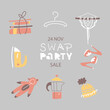 Swap party or garage sale poster template. Gray and yellow. Use for print or social media