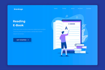 Wall Mural - Flat design of ebook reading. Illustration for websites, landing pages, mobile applications, posters and banners.