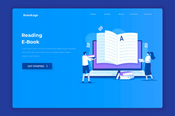 Wall Mural - Ebook reading illustration concept. Illustration for websites, landing pages, mobile applications, posters and banners.