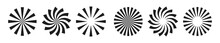 Sun Burst Radial Vector Elements. Black Burst Circular Background. Starburst Sunburst Round Shape. Vector Illustration.