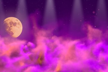 Wall Mural - magic clouds with moon with spotlights design abstract background for designing purposes