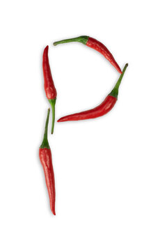 Font made of hot red chili pepper isolated on white - letter P