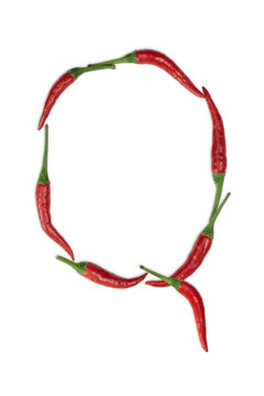 Font made of hot red chili pepper isolated on white - letter Q