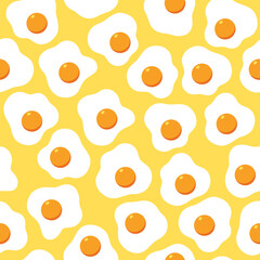 Fried eggs seamless pattern wallpaper on yellow background, Simple flat design, Vector illustration