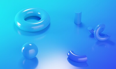 Poster - Abstract blue gradient background with geometric shapes. 3d rendering