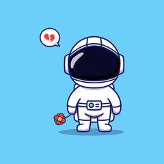 Wall Mural - Cute broken heart astronaut carrying red flower