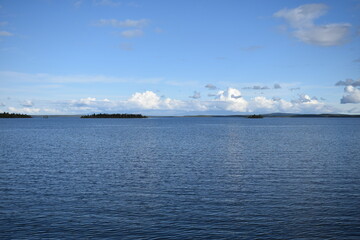 a huge lake in the north of russia in early spring on a sunny day.
