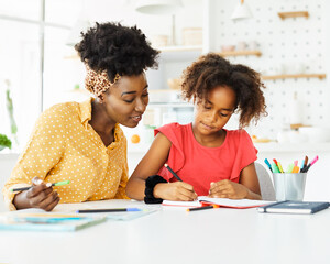 homework teaching education mother children daughter familiy childhood child teacher classroom black