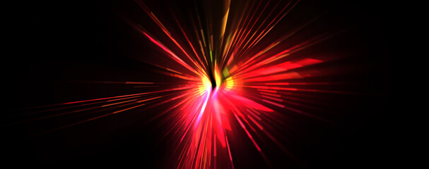 Futuristic lens flare. Light explosion star with glowing particles and lines. Beautiful abstract rays background.