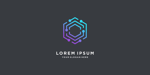 technology logo design with linear style and creative concept