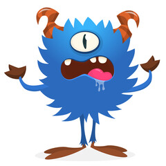 Happy cartoon monster. Halloween vector illustration of funny monster creature