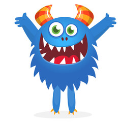 Happy cartoon monster. Halloween vector illustration of funny monster creature