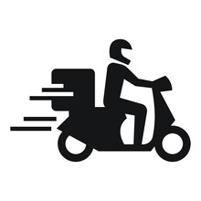 Shipping Fast Delivery Man Riding Motorcycle Icon Symbol, Pictogram Flat Design For Apps And Websites, Isolated On White Background, Vector Illustration