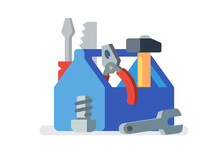 Flat Design Craft, Tools - Screwdriver, Screw And Toolbox. Repair