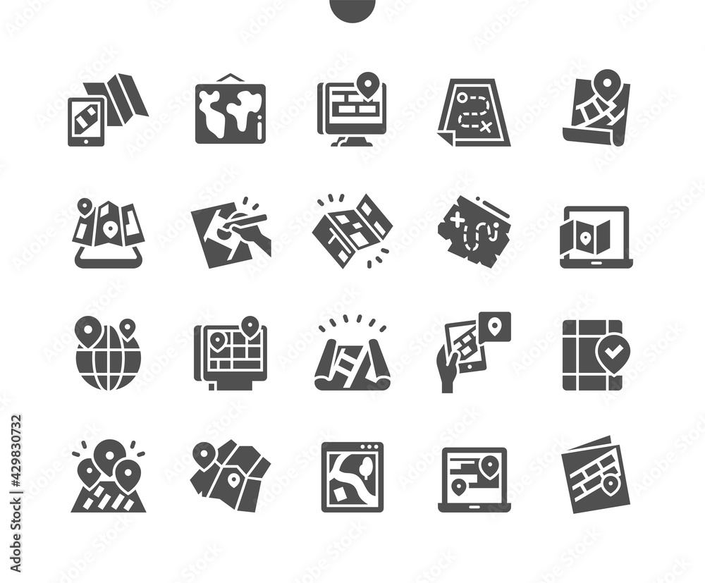 Pictogrammen Map Computer Paper and electronic maps. Location. Electronic map in laptop. Online ...