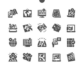 Poster - Paper and electronic maps. Location. Electronic map in laptop. Online map. Position, marker, pin, pointer, gps and navigation. Vector Solid Icons. Simple Pictogram