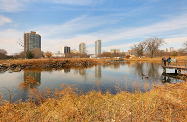 Wall Mural - South Pond at Lincoln Park on a  early Spring Morning, Chicago Illinois.