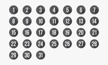 Number Circle Icon Set 1-31. Calendar Vector Illustration.