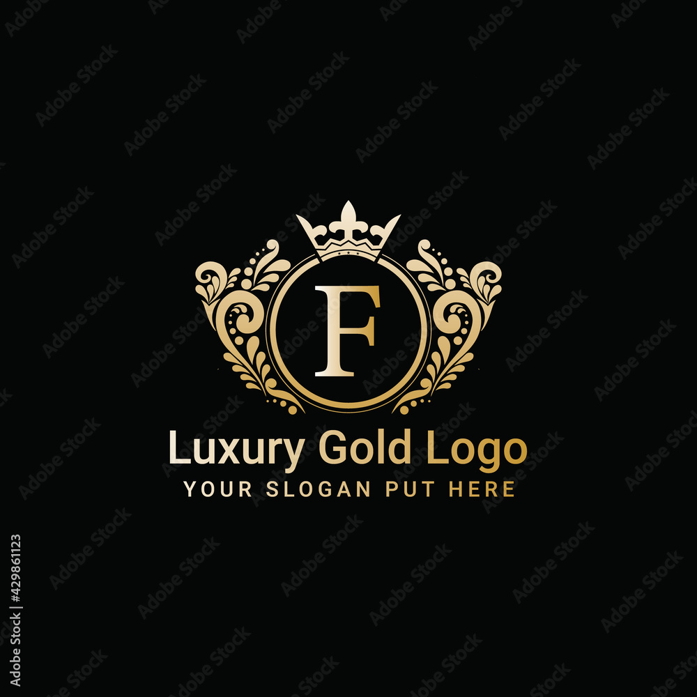 Luxury gold crown logo vector, Letter F icon Stock Vector | Adobe Stock