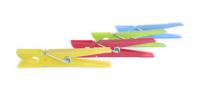 Many Colorful Plastic Clothespins On White Background