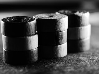 Canvas Print - Grayscale shot of draughts pieces