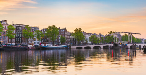 Wall Mural - Amsterdam streets and canals during dusk