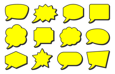 Aufkleber - Retro sketch speech bubble icon set. Yellow cartoon pop art bubbles with black contour. Vector design fun comic page dialog text message balloon template shapes. Boom, burst, wow effect empty frame