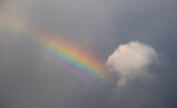 Fototapeta Tęcza - Tęcza i biała chmura na szarym niebie po deszczu