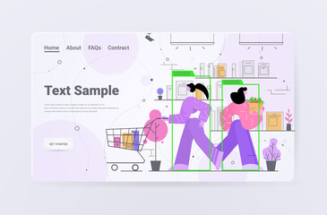 Poster - people buying products in grocery shop security camera surveillance cctv system identification facial recognition
