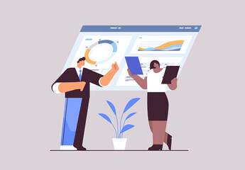 Poster - mix race businesspeople analyzing financial data on charts and graphs planning report market analysis accounting