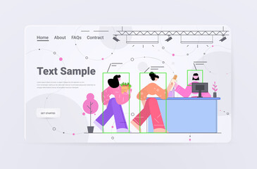 Poster - people buying products in grocery shop security camera surveillance cctv system identification facial recognition