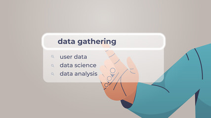 Poster - human hand choosing data gathering in search bar on virtual screen internet networking concept