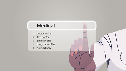 Poster - hand choosing medical in search bar on virtual screen online doctor medicine healthcare internet net